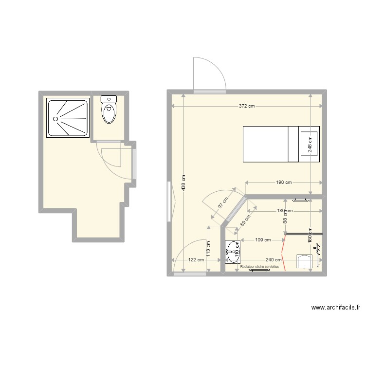 Lepage_EtatActuel. Plan de 3 pièces et 22 m2