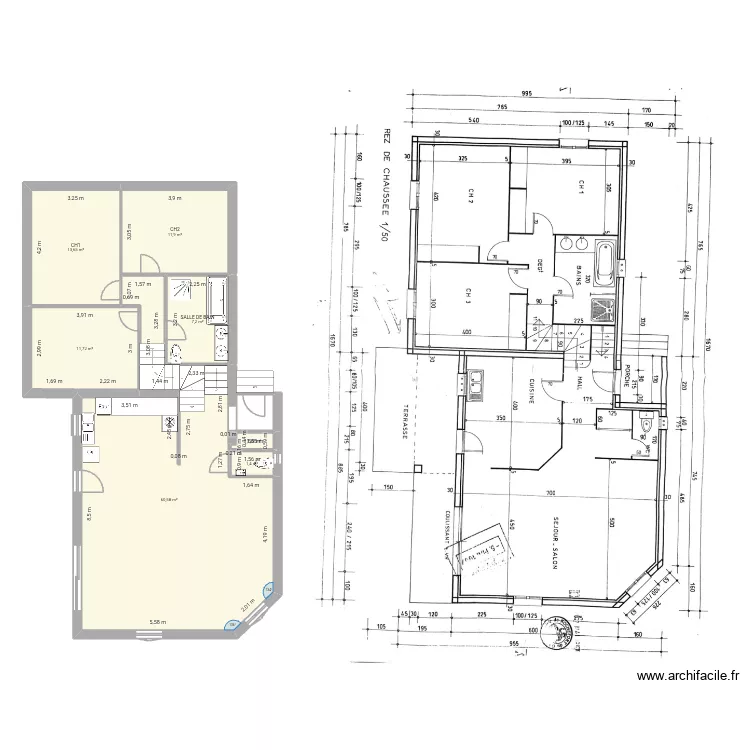 Maison Rochefort V3. Plan de 7  et 107 m²