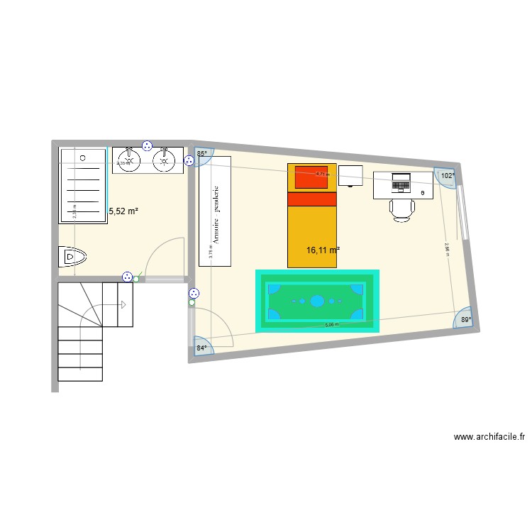 casa de banho todos e lucas. Plan de 2 pièces et 22 m2