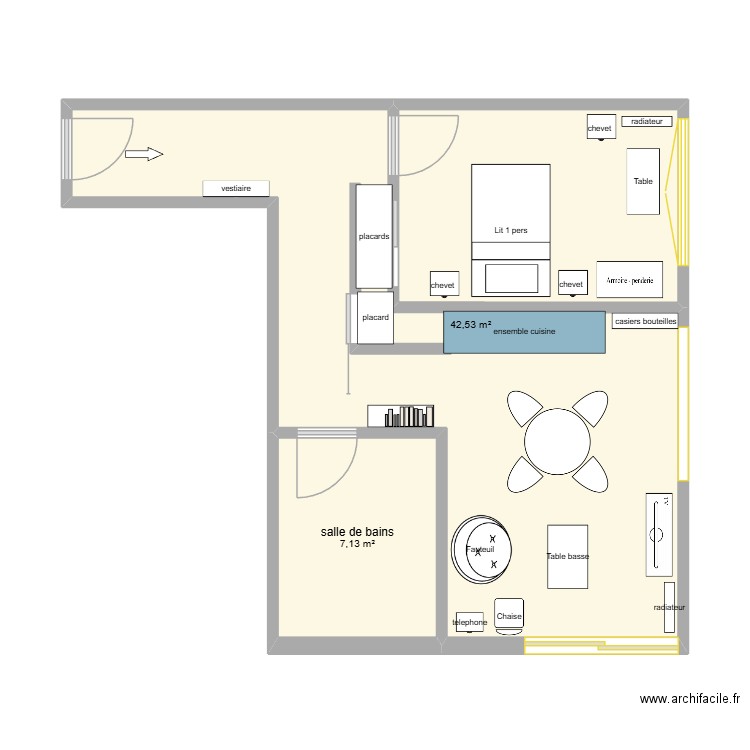 appart jaja 03. Plan de 2 pièces et 50 m2