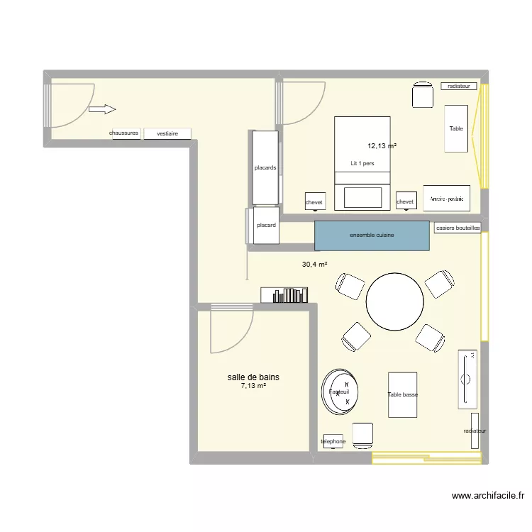 appart jaja 03. Plan de 3 pièces et 50 m²