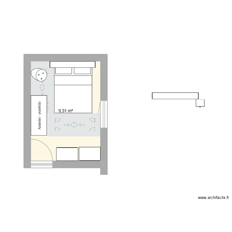 chbre3. Plan de 1 pièce et 9 m2