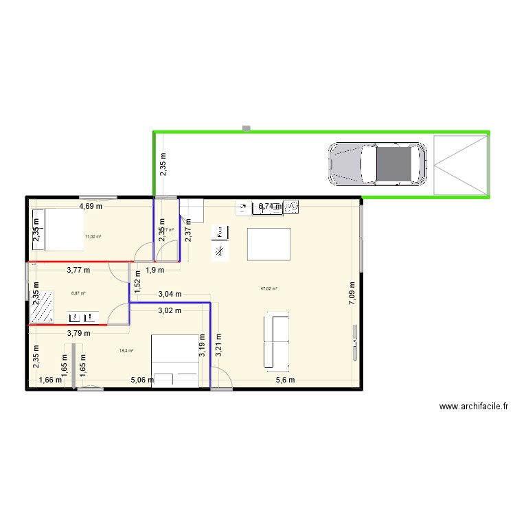 CONTAINER 2. Plan de 7 pièces et 87 m2