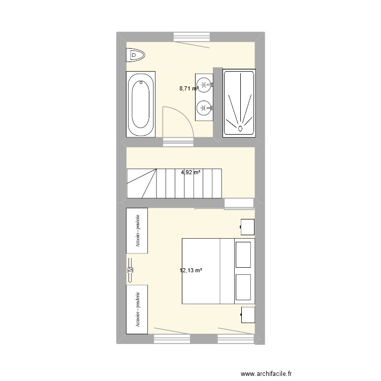 alan 1 étage. Plan de 3 pièces et 26 m2