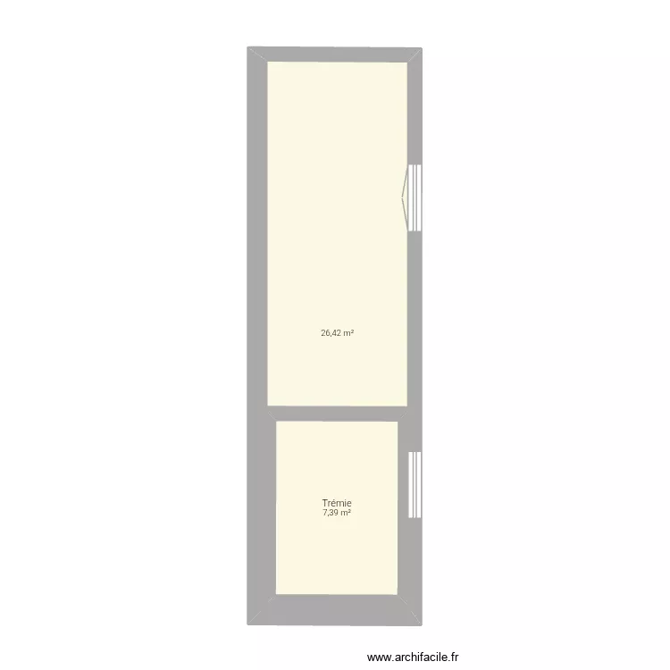 Etage vide. Plan de 2 Pièces et 34 m²