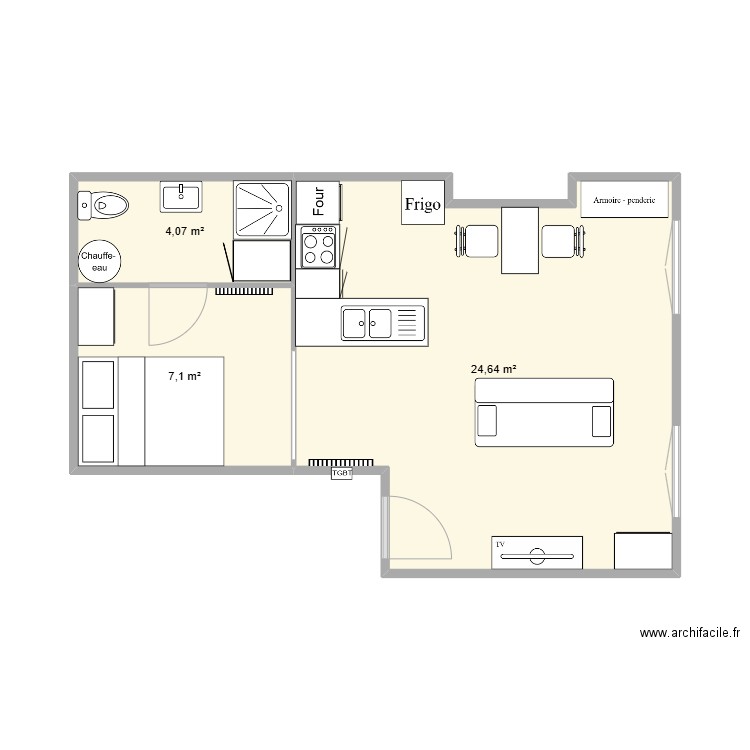 Appart Navarrenx. Plan de 3 pièces et 36 m2
