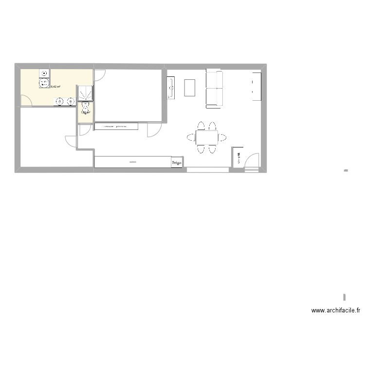 maison du fond. Plan de 2 pièces et 10 m2