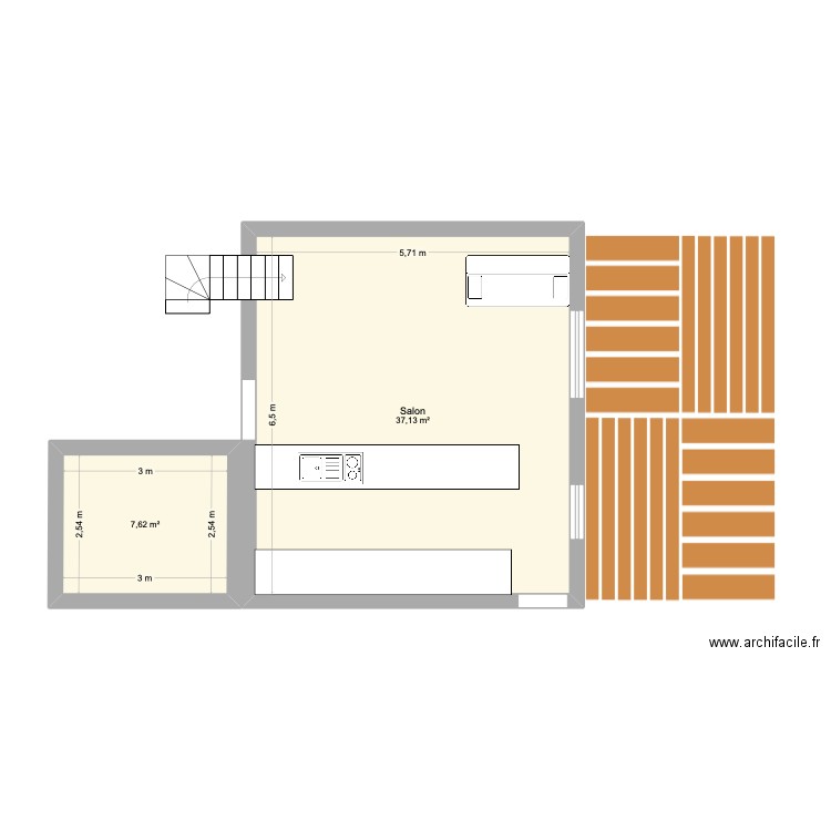 Maison. Plan de 2 pièces et 45 m2