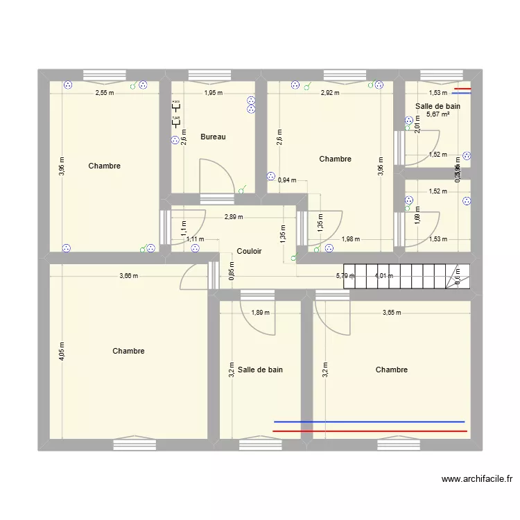 Plan Maison ETAGE. Plan de 8  et 71 m²