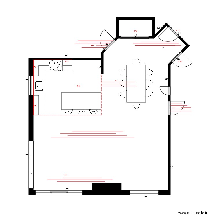 rheault Pose. Plan de 2 pièces et 58 m2