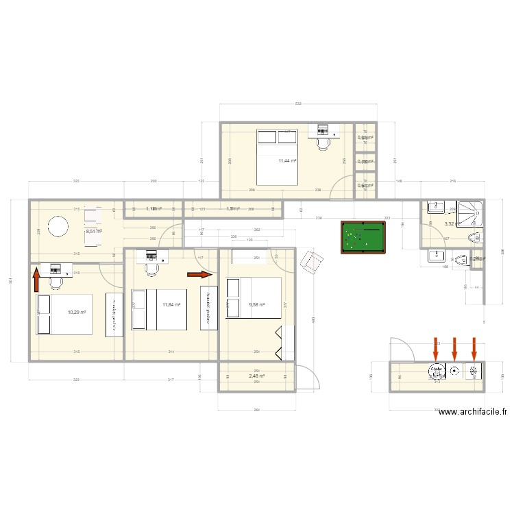 Appartement T5 Bis. Plan de 14 pièces et 65 m2