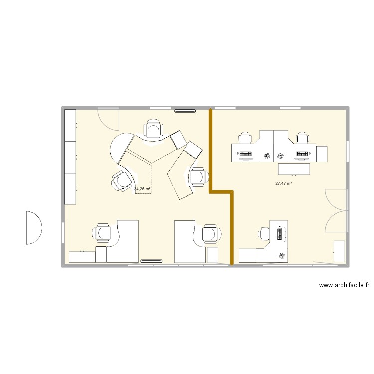 Bureau IP-PLS2. Plan de 2 pièces et 62 m2