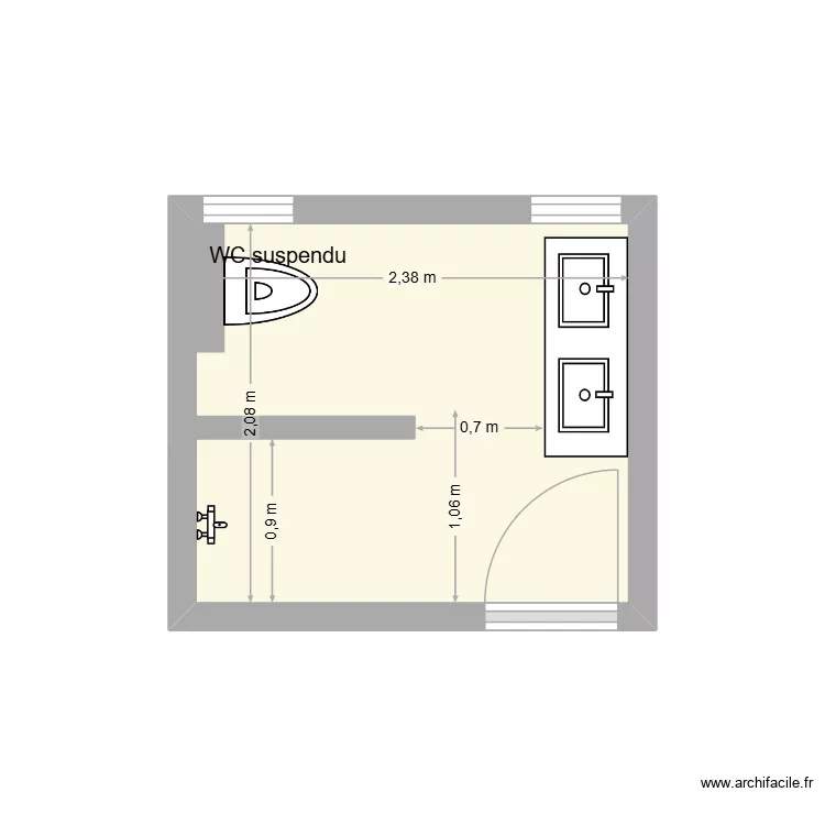 SALLE DE BAIN V3. Plan de 1  et 5 m²