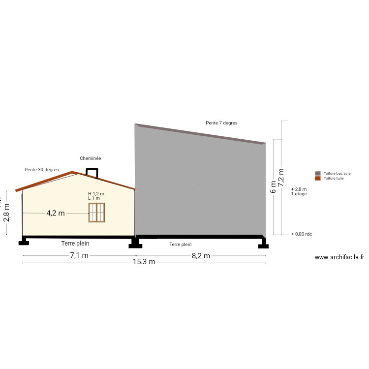 Plan coupe ouest ajsikugiuv. Plan de 1 pièce et 49 m2