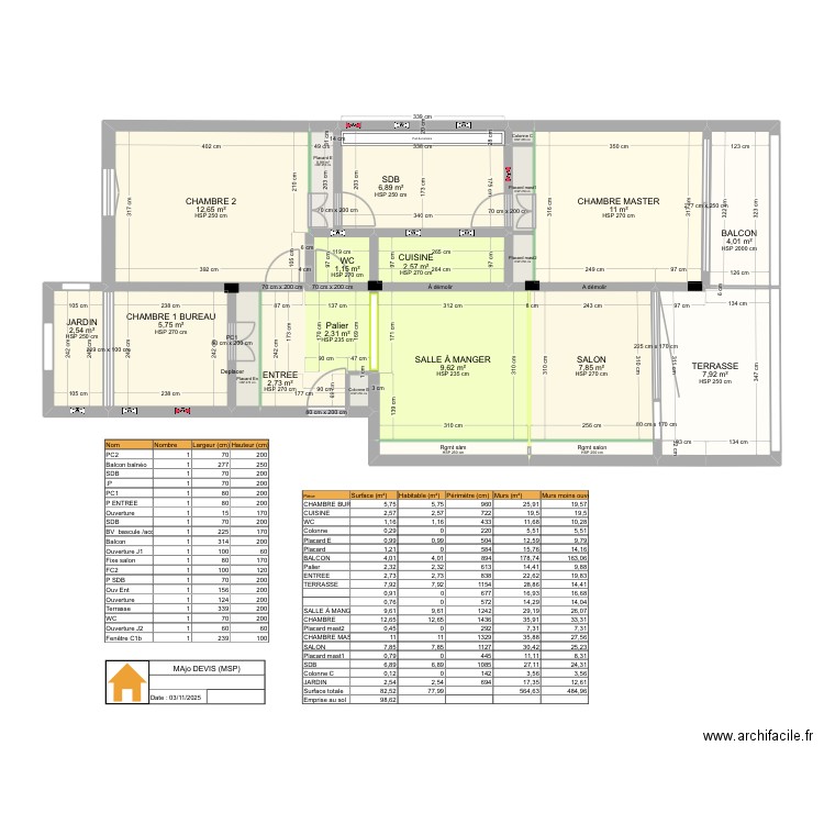 MAjo DEVIS (MSP). Plan de 21 pièces et 83 m2