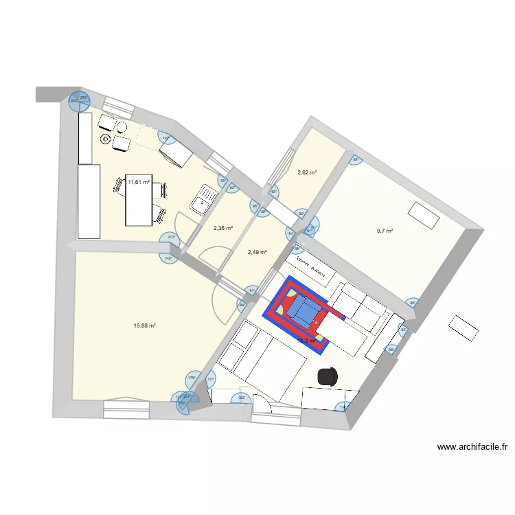 nouvalmy2. Plan de 7 pièces et 60 m²