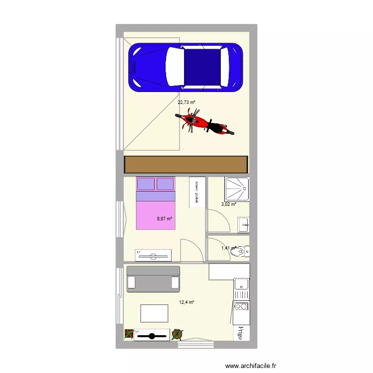 plan garage et studio. Plan de 5  et 48 m²