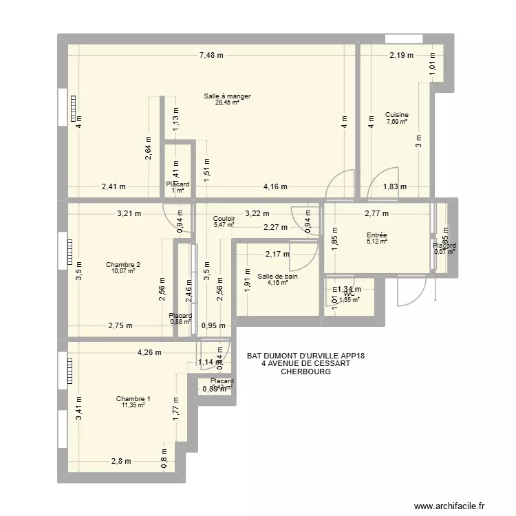 BAT DUMONT D\'URVILLE APP18. Plan de 12 pièces et 77 m²