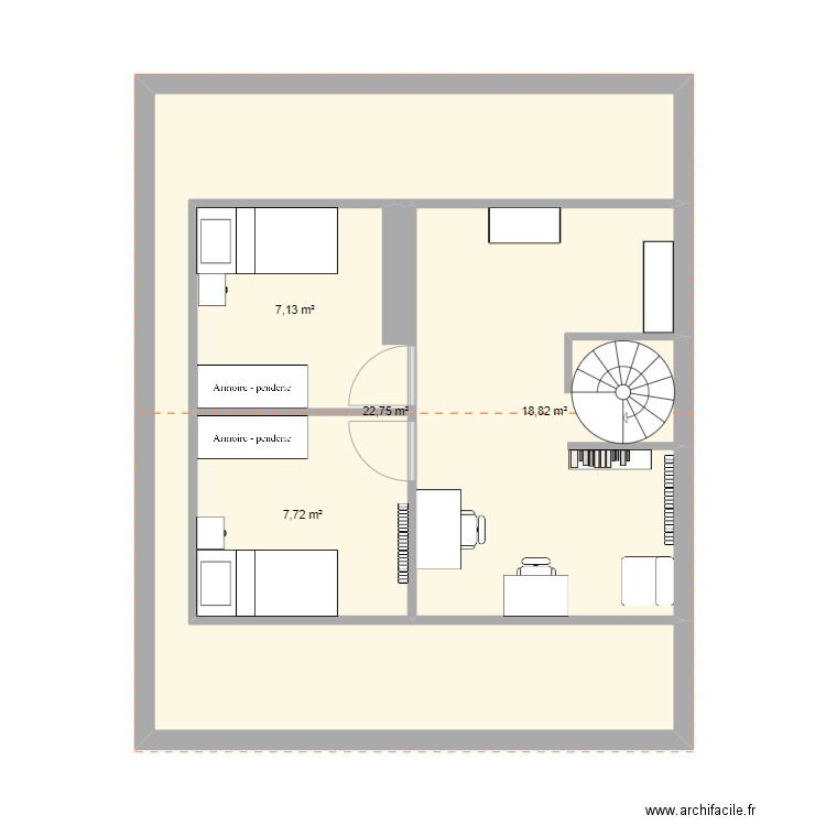 2ème étage. Plan de 4 pièces et 56 m2