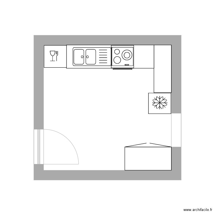 Doëlan cuisine. Plan de 1 pièce et 11 m2