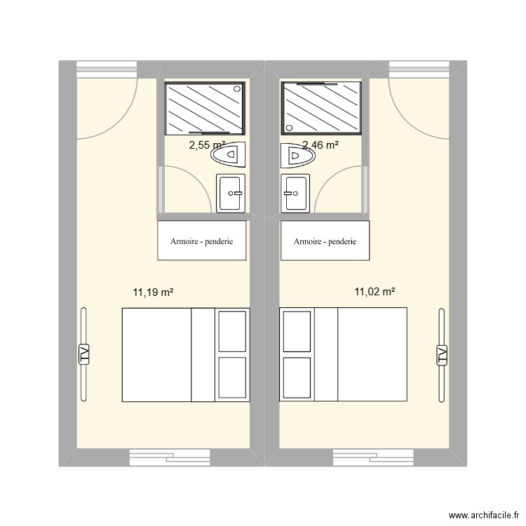 chambre. Plan de 4 pièces et 27 m2