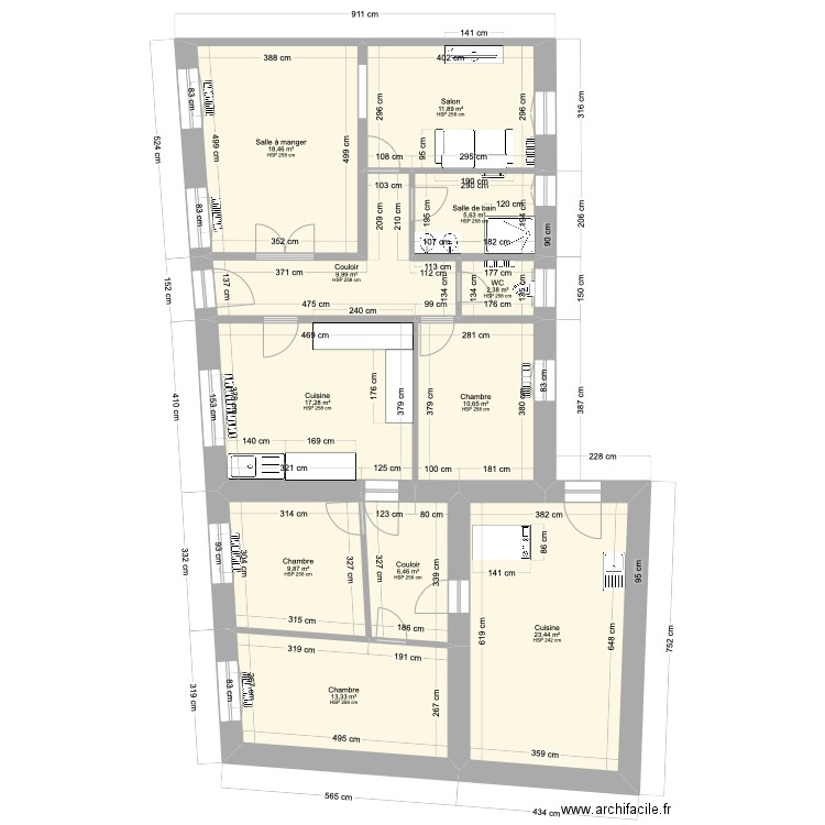 Maison Haute. Plan de 11 pièces et 129 m2