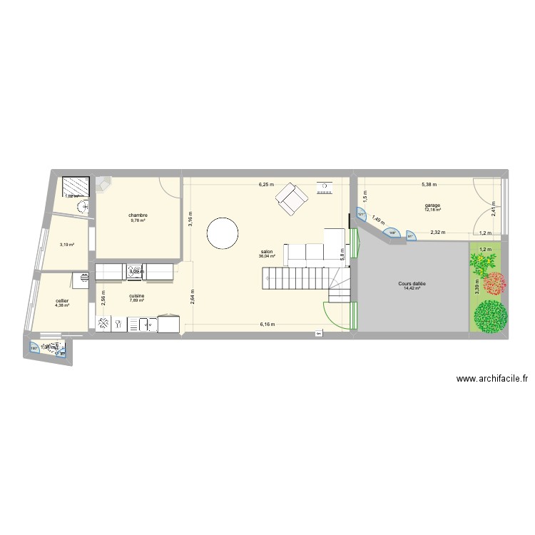 rez de chaussée sabine. Plan de 10 pièces et 95 m2