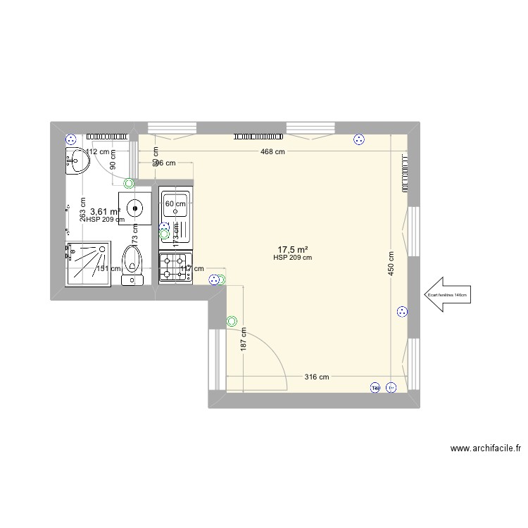 Jardins 12. Plan de 2 pièces et 21 m2