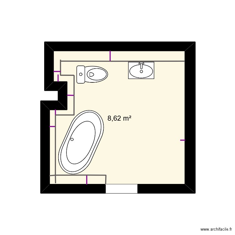 Salle de bain. Plan de 1 pièce et 9 m2