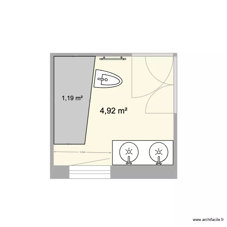 Salle de bains renov 2. Plan de 1  et 5 m²
