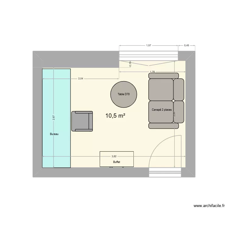 bureau haut. Plan de 2 Pièces et 11 m²