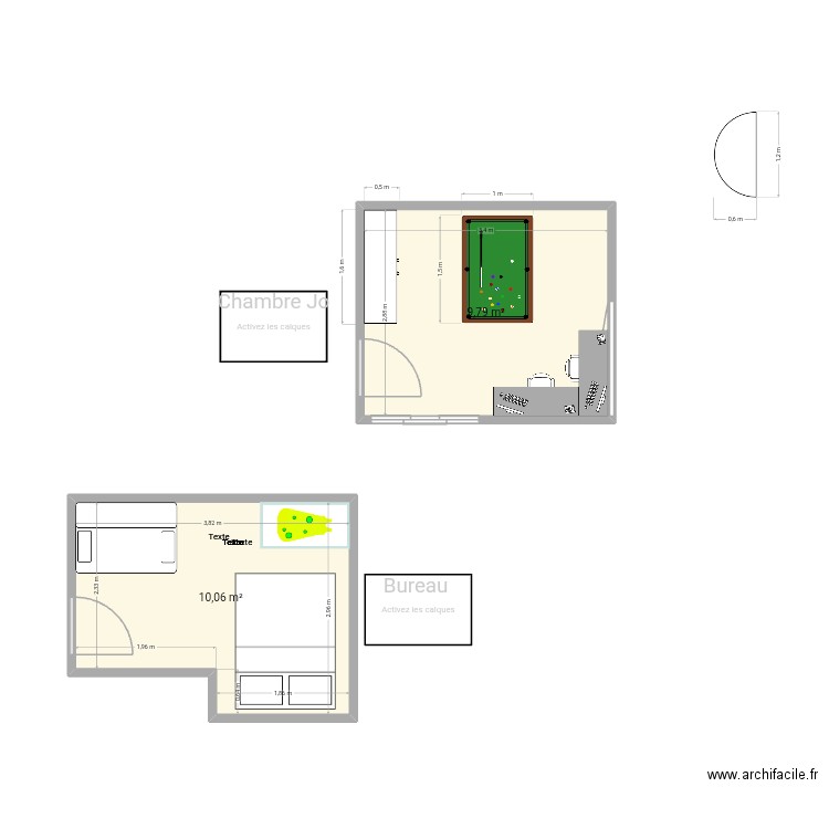 Bureau. Plan de 2 pièces et 20 m2