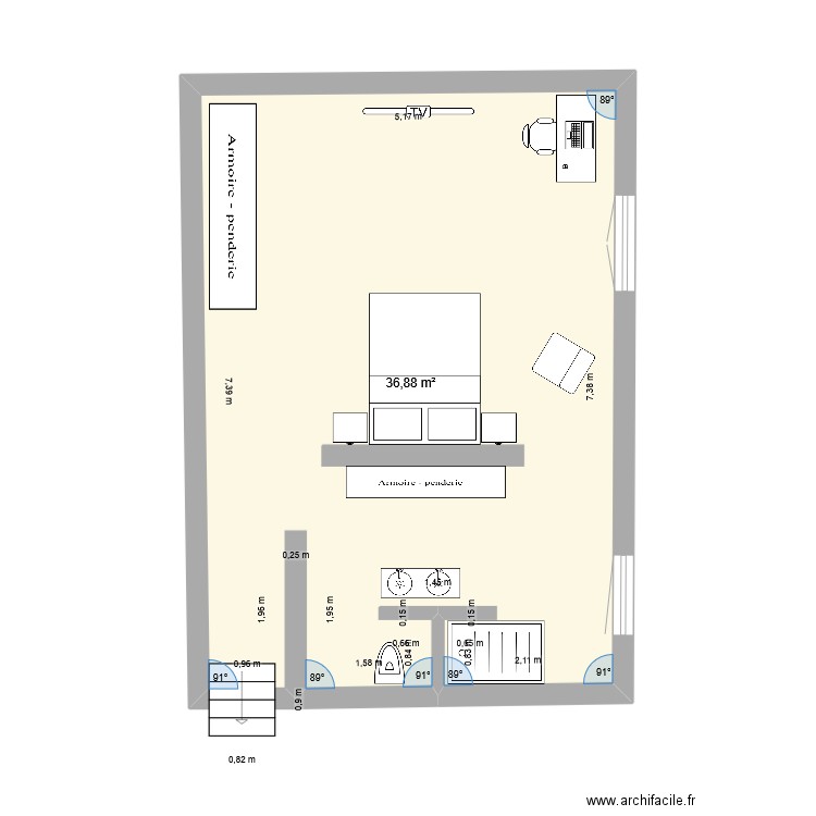 2 pièces 1 aménagement 2. Plan de 1 pièce et 37 m2