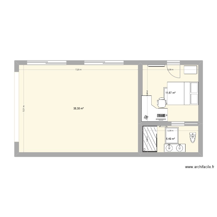 ArchiFacile PRO flines le rache. Plan de 3 pièces et 56 m2