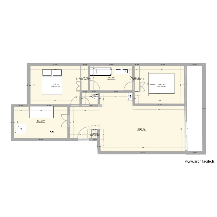 Majho4. Plan de 9 pièces et 76 m2