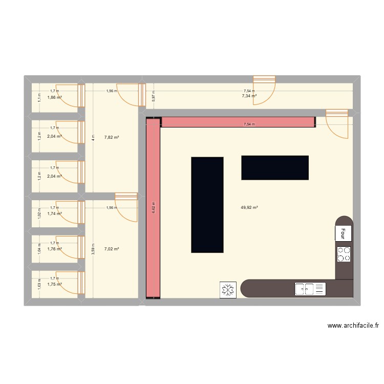 réfectoire-217. Plan de 10 pièces et 83 m2