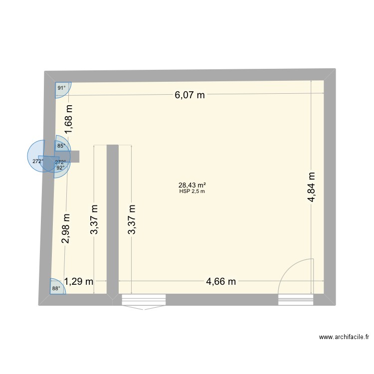 Studio. Plan de 1 pièce et 28 m2