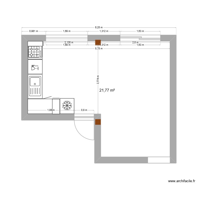 CUISINE avec cuisini&egrave;re au fond. Plan de 0 pièce et 0 m2