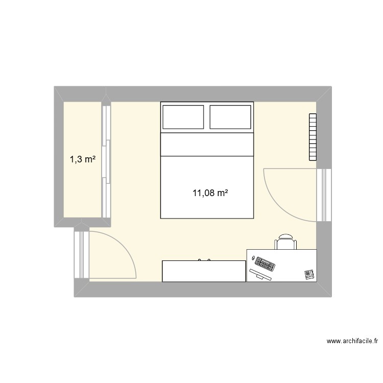Bureau. Plan de 2 pièces et 12 m2
