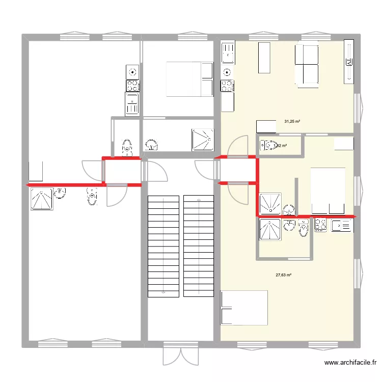 Sedallian RDC V3. Plan de 3 pièces et 62 m² Sedallian RDC V3. Plan de 3 pièces et 62 m²
