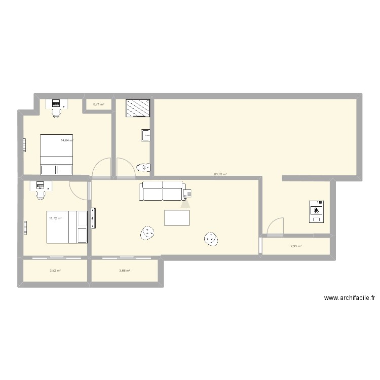 Sous sol aménagement. Plan de 7 pièces et 121 m2