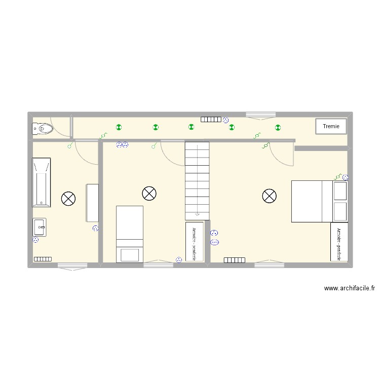ETAGE. Plan de 3 pièces et 50 m2