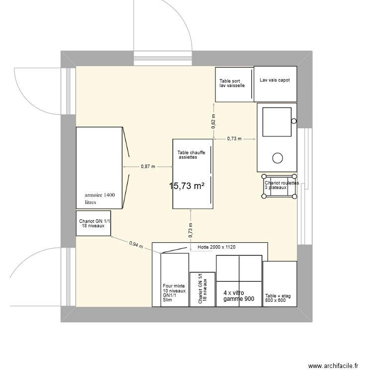 Rhodes. Plan de 1 pièce et 16 m2