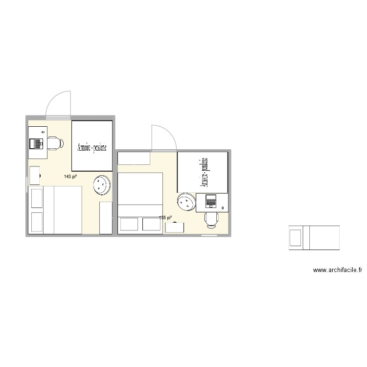 Raf. Plan de 2 pièces et 26 m2