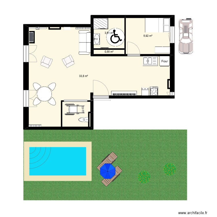 2D cours 2. Plan de 4 pièces et 44 m2