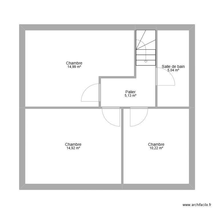 Anjou - Etage - Existant. Plan de 5 pièces et 50 m2