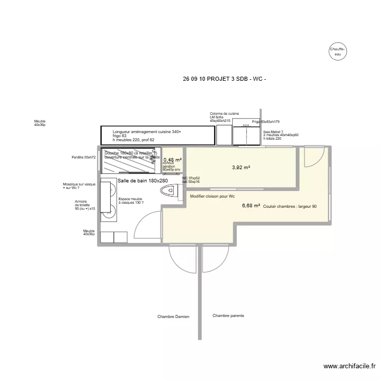 BUANDERIE + CUISINE + SDB PROJET 3. Plan de 3 Pièces et 11 m² BUANDERIE + CUISINE + SDB PROJET 3. Plan de 3 Pièces et 11 m²
