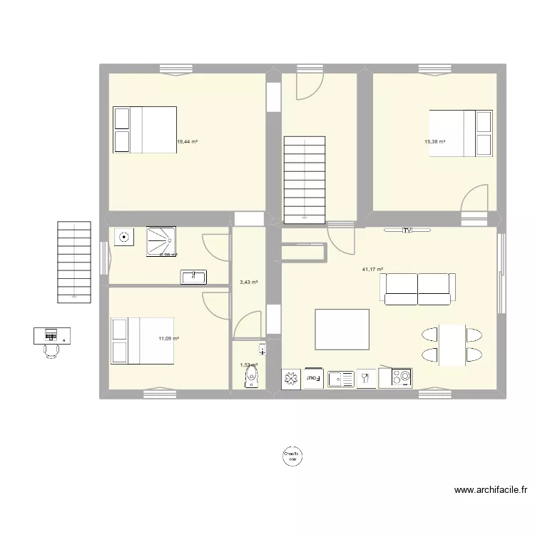 maison st hilaire nv0. Plan de 7  et 98 m²