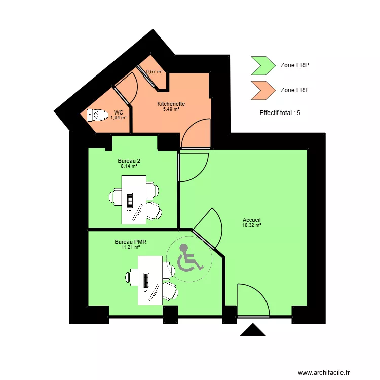 Bourg en Bresse RDC - ERP. Plan de 10  et 57 m²