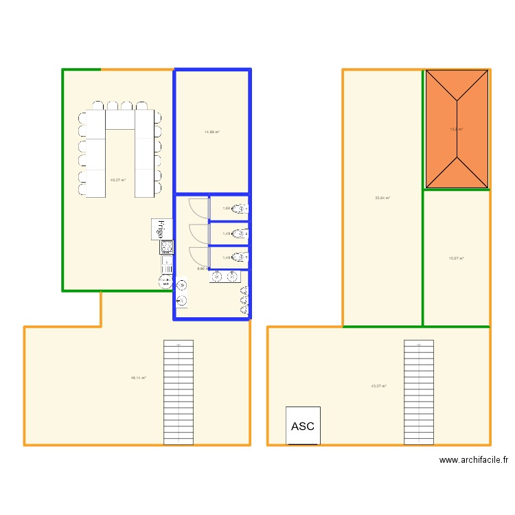 22D Mezzanine. Plan de 11 pièces et 224 m2